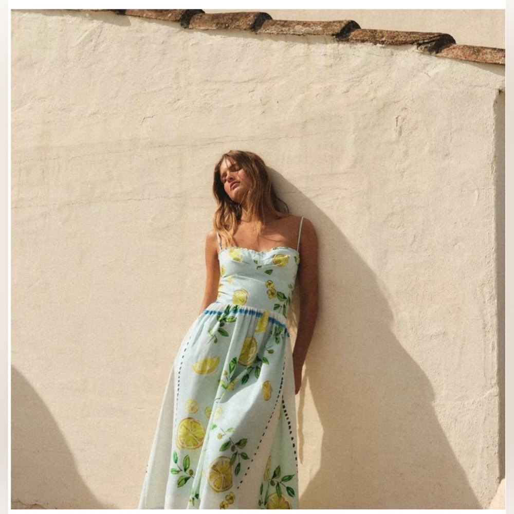 Zara Lemon Print Dress - Light Blue with Lemon Print
